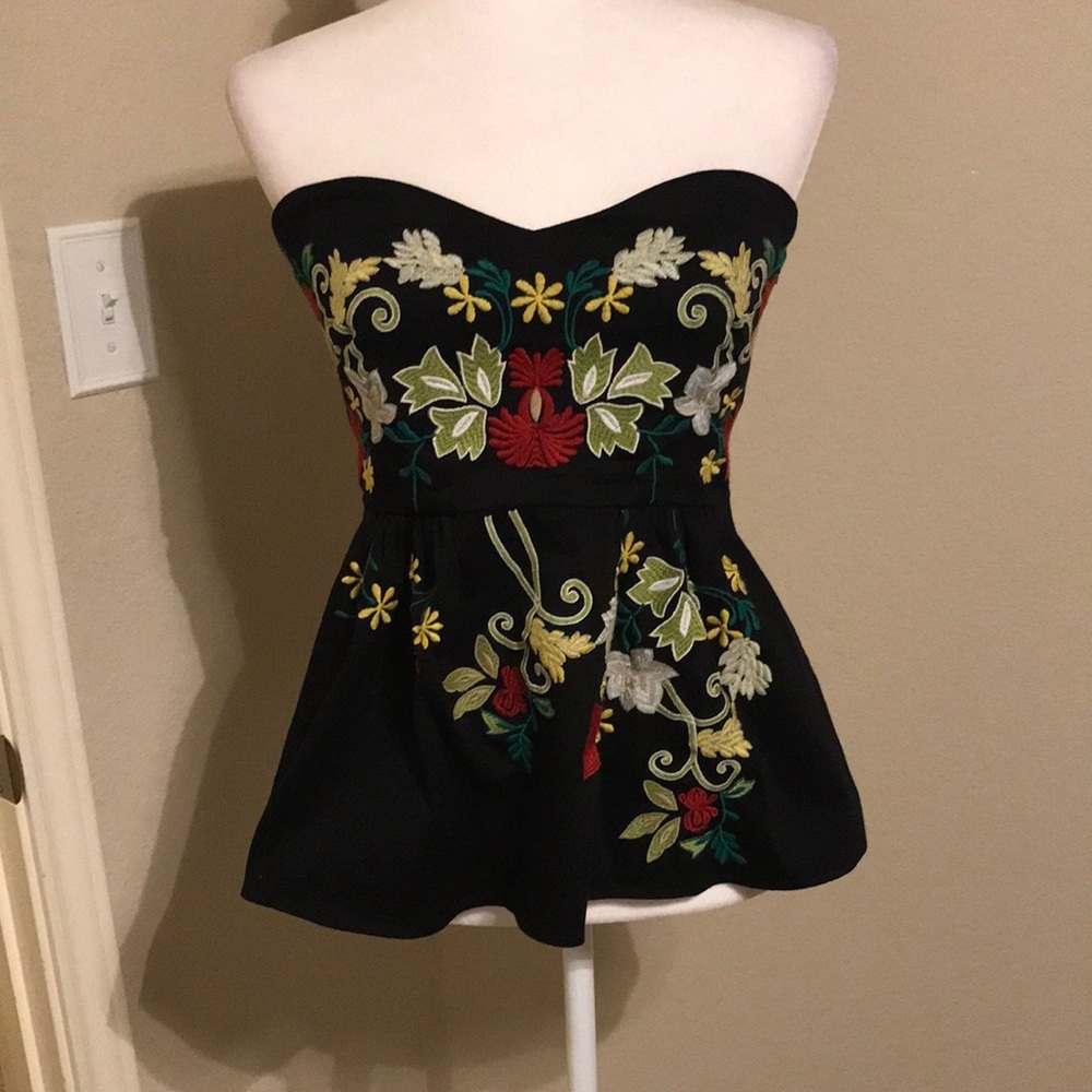 Anthro - Two of Us - strapless top with embroidery; side zipper - size 6